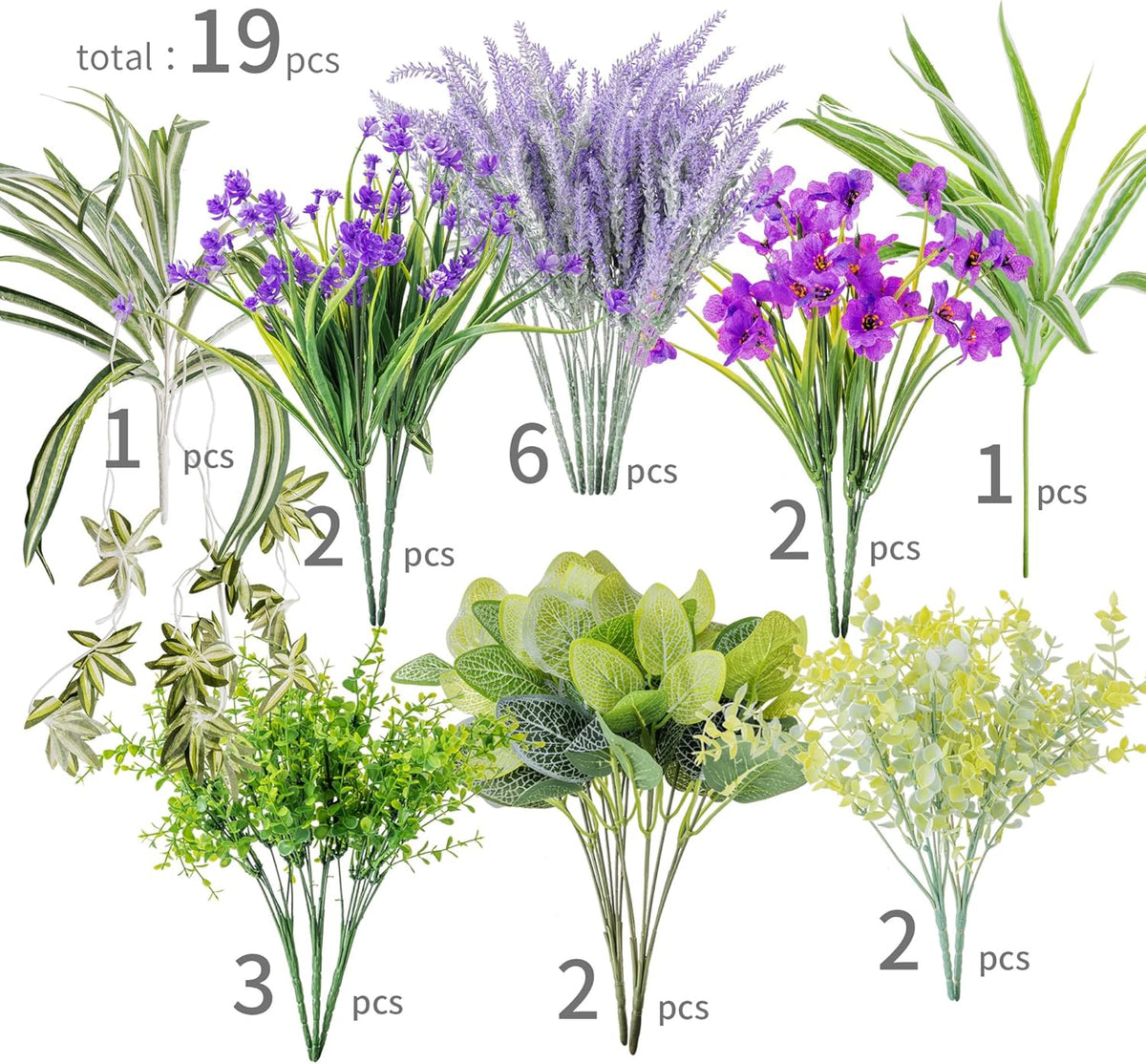 PARTY JOY 19 Bunches Fake Plants Outdoor, Fake Bushes UV Resistant Artificial Lavender Flowers