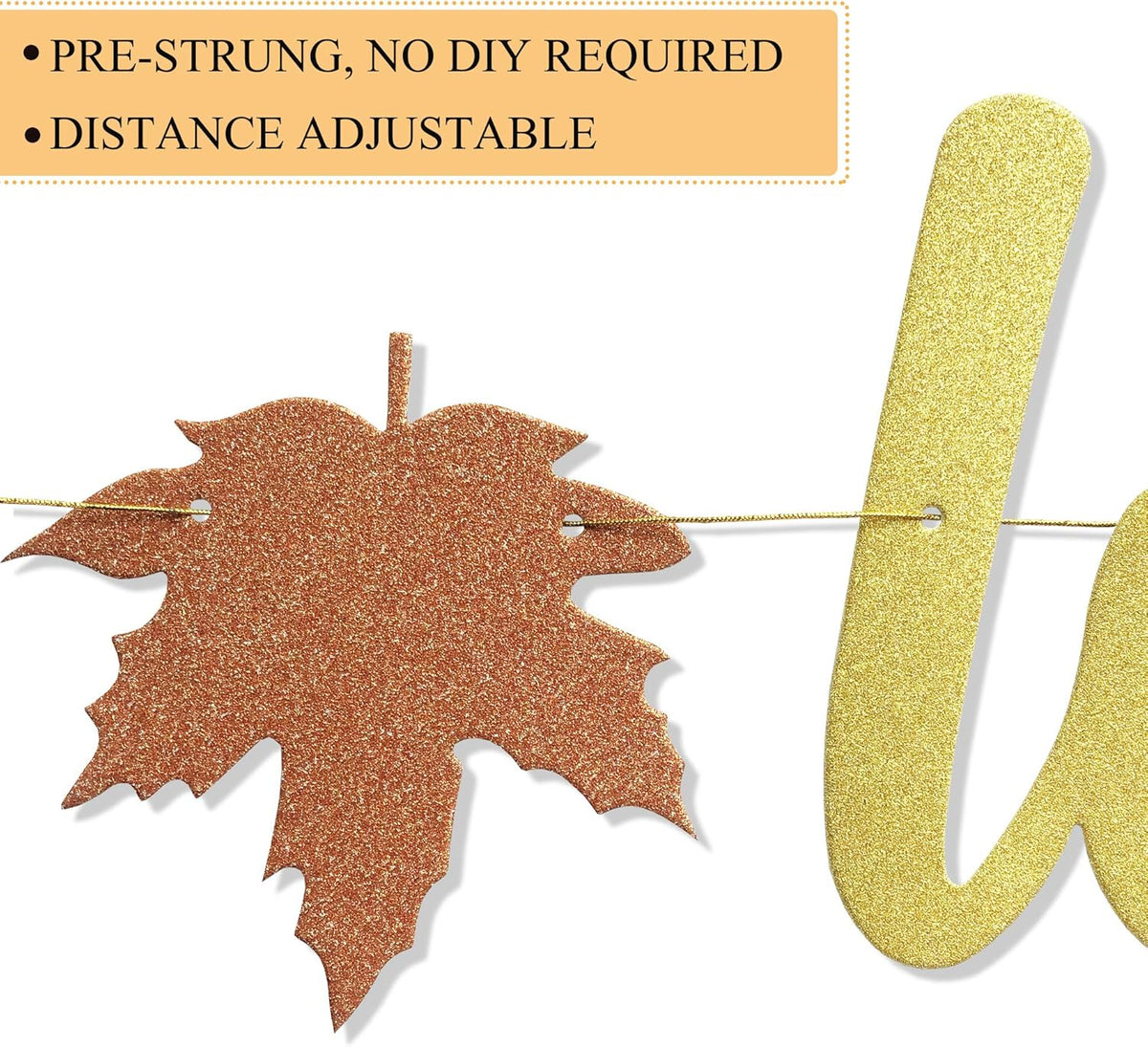 Uniwish Pre-Strung Fall in Love Banner Gold Glittery Garland Thanksgiving Fall Autumn Theme Wedding