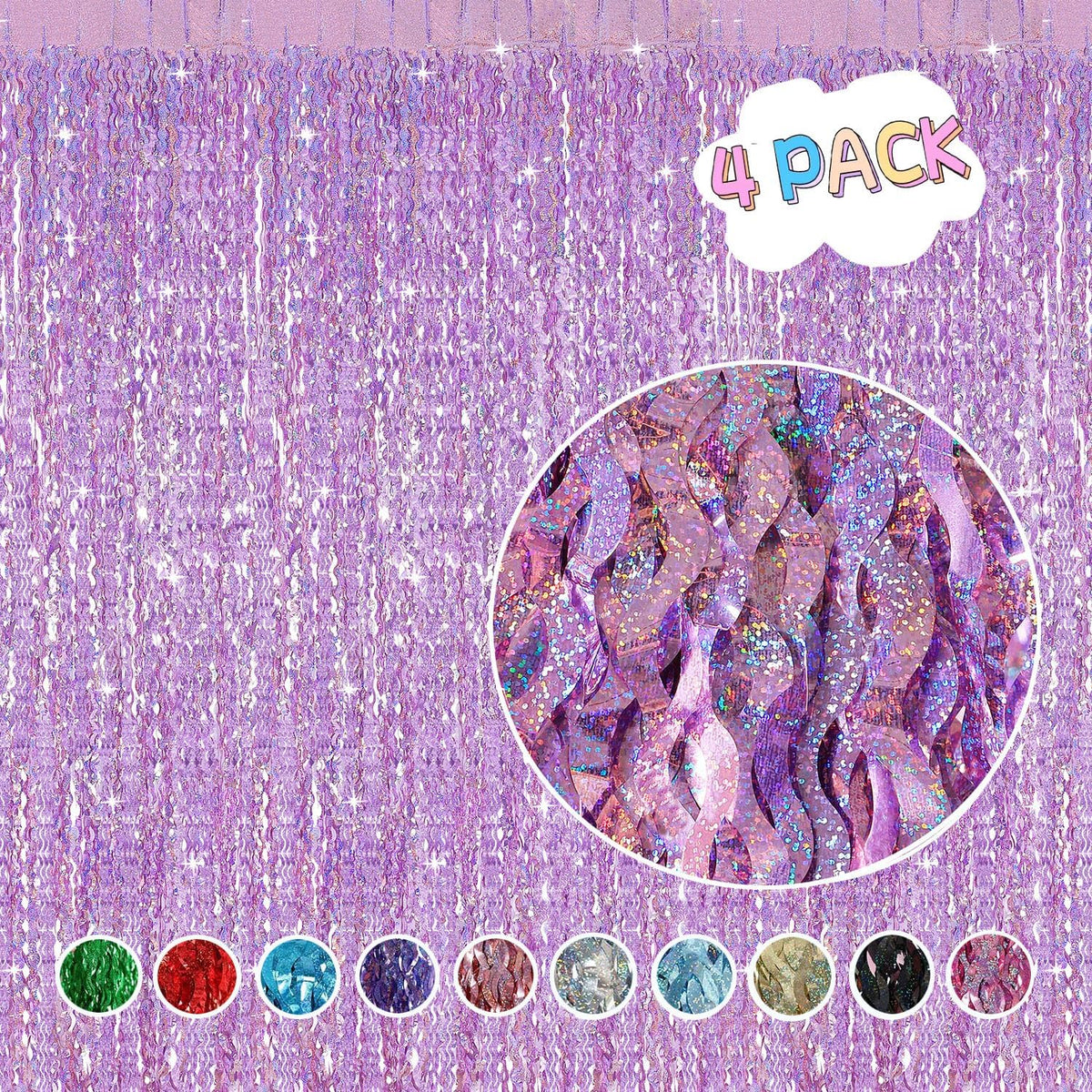 4 Pack Pink Tinsel Curtain Party Backdrop - CYLMFC 3.3 ft x 6.6 ft Sparkle Wavy Foil Fringe