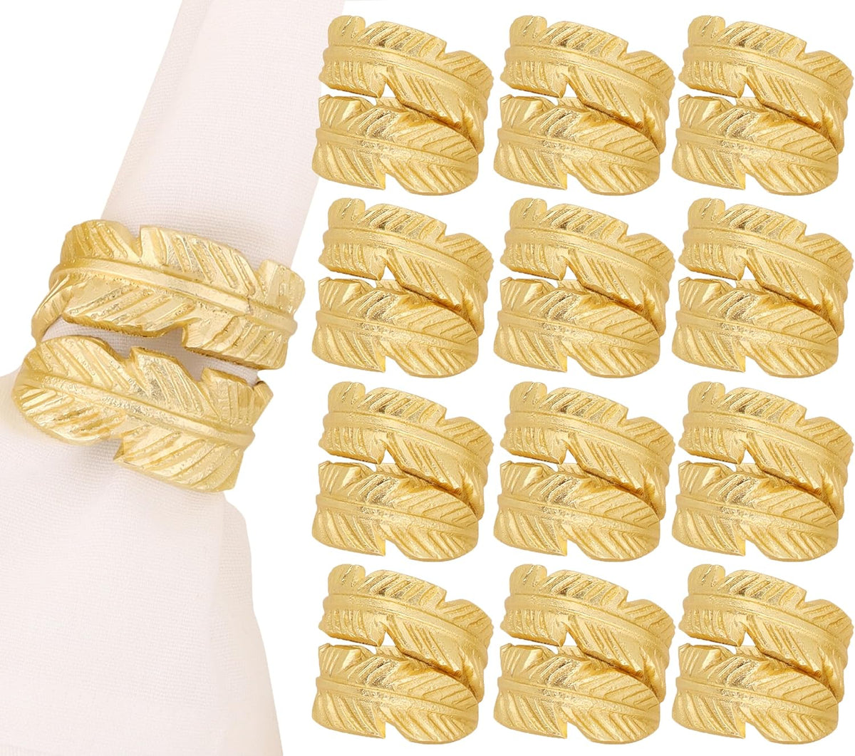 Gold Napkin Rings, Napkin Ring Set of 12, Napkin Holders for Dining Table Settings Thanksgiving