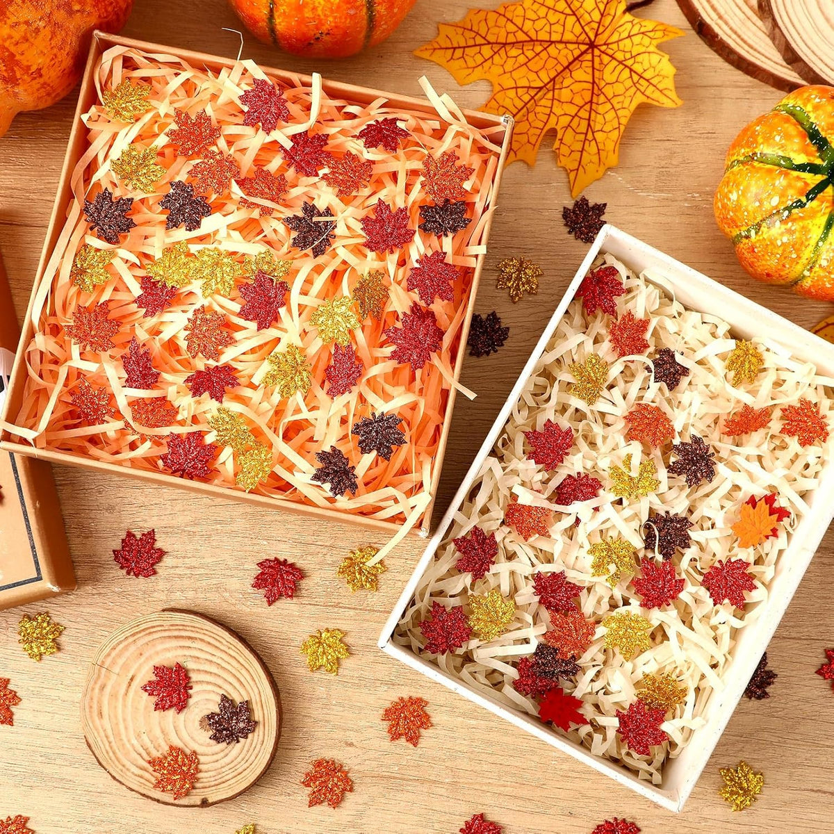 MARFOREVER Fall Felt Maple Leaf Confetti Glitter, 500 Pcs Orange Thanksgiving Leaves Confetti