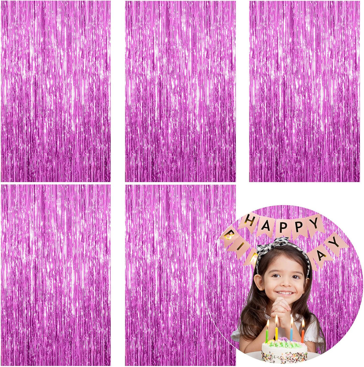 5 Pack Foil Curtain Backdrop Metallic Tinsel Foil Fringe Curtains Photo Booth Props for Birthday