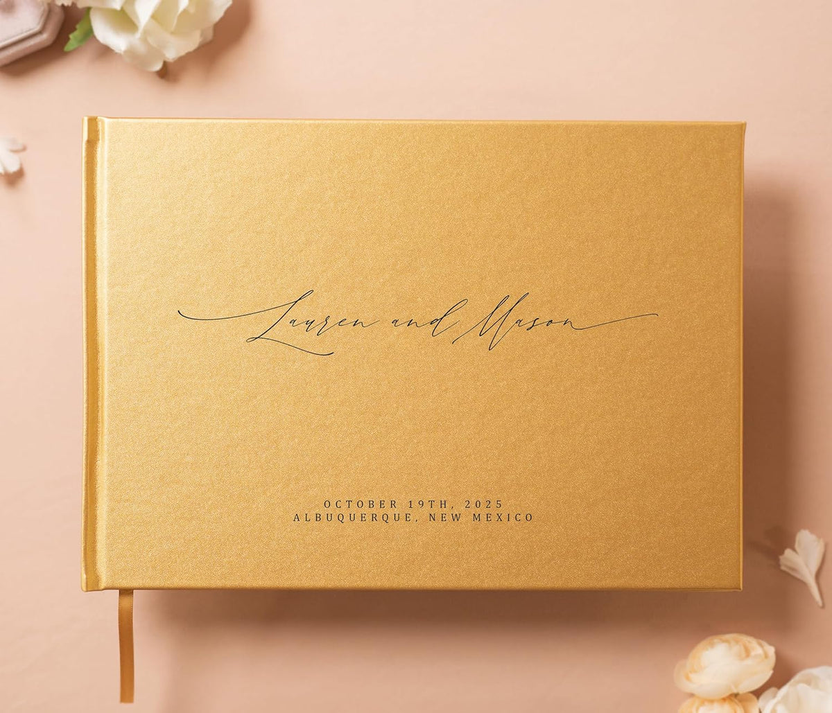 MUUJEE Personalized Guestbook in Gold - Premium Custom Modern Guest Book for Wedding Reception