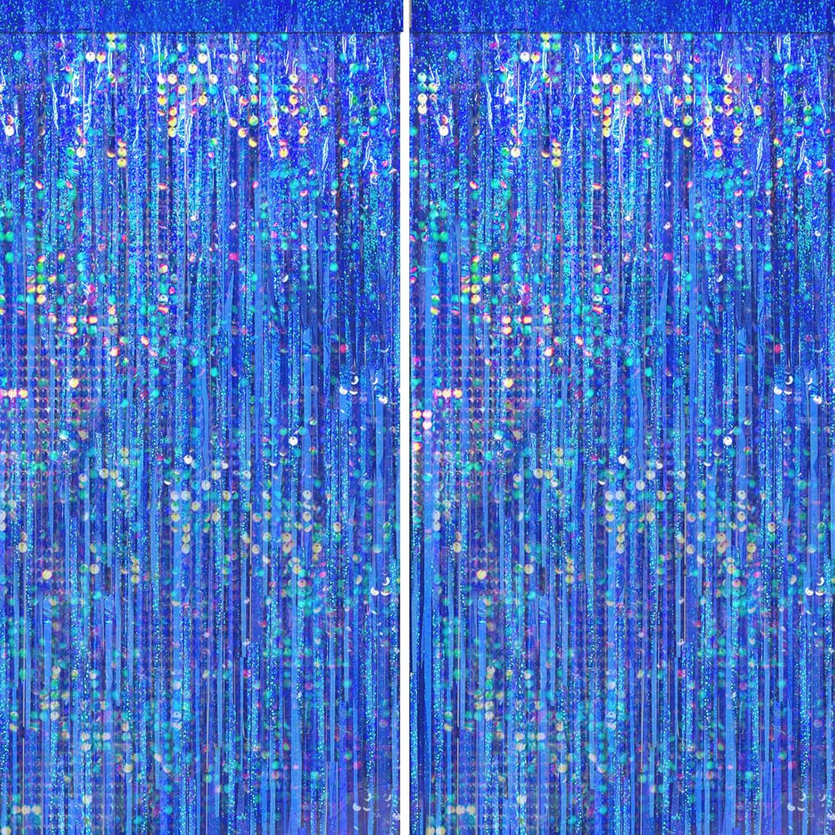 4 Packs Blue Foil Fringe Curtain, Navy Blue Metallic Tinsel Backdrop for Birthday, Wedding, Baby