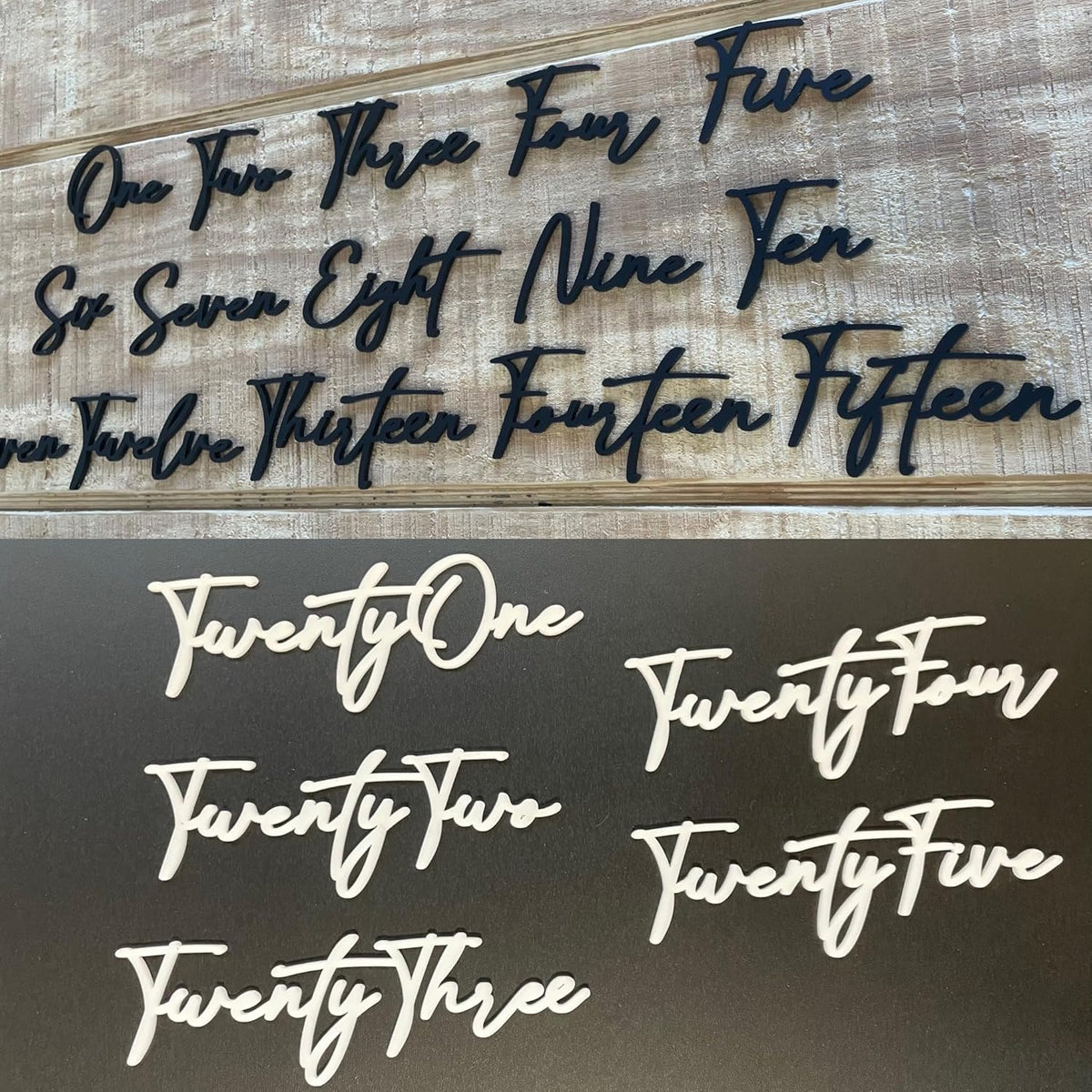 Cursive Wedding Table Number SET, DIY thin modern Black or White acrylic cutouts with silicone glue
