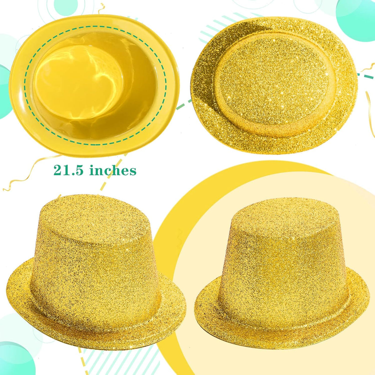 Hillban 12 Pcs Top Hats Halloween Glitter Plastic Retro Disco Party Hats for Halloween Magician