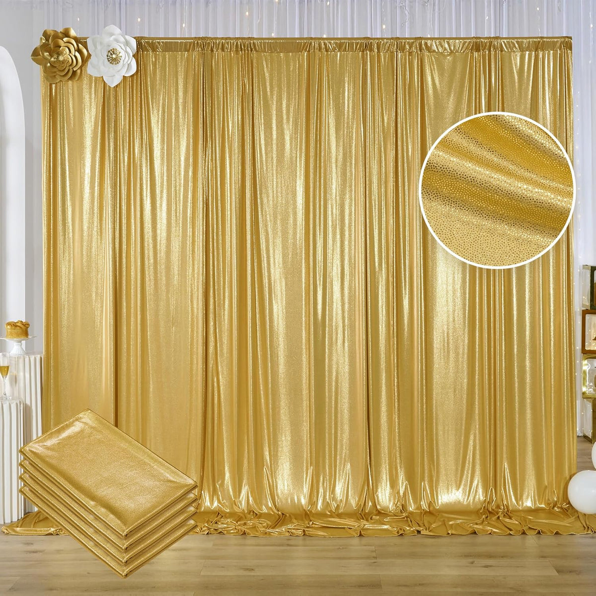 20ftx10ft Gold Sequin Backdrop Curtain for Parties, 4 Panels 5x10FT Shimmer Wrinkle Free Glitter