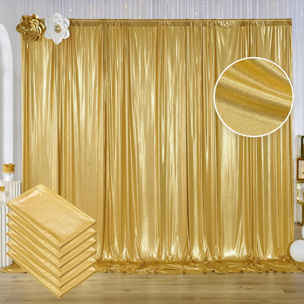 30ftx10ft Gold Backdrop Curtain for Parties, Wrinkle Free Glitter Photo Backdrop Drapes 6 Panels