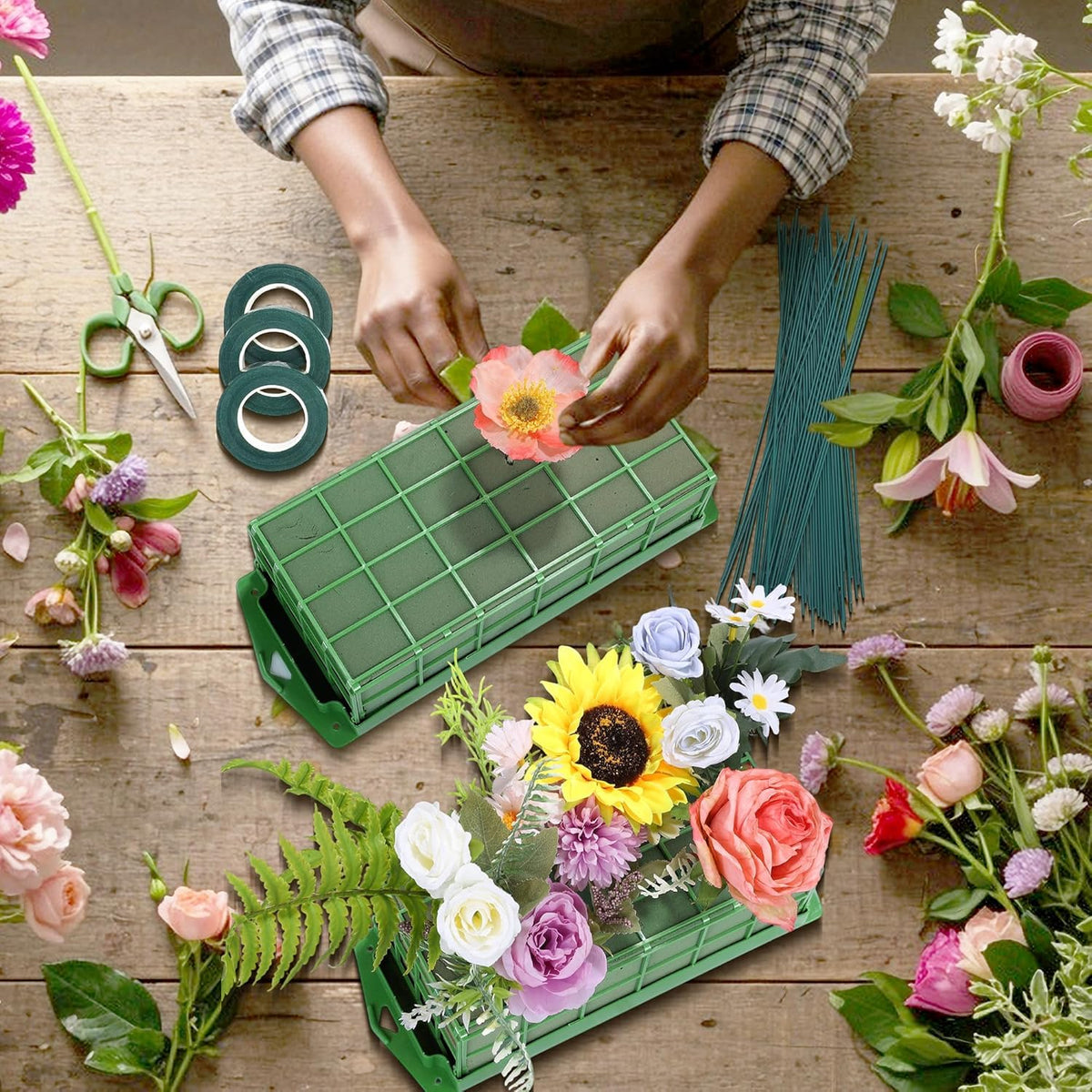 Aodaer 6 Pieces Floral Foam Cage with Floral Foam for Fresh and Artificial Flowers Rectangle Dry