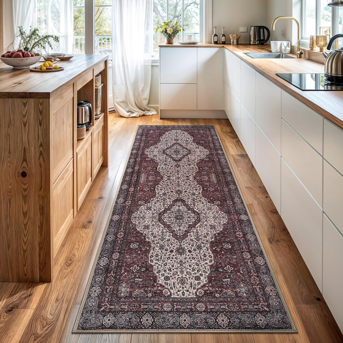 Bloom Rugs Washable Non-Slip 12 ft Runner - Red/Green/Cream Traditional Medallion Runner for