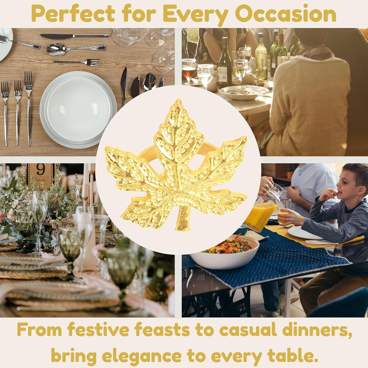 Elegant Handcrafted Leaf Napkin Rings - Set of 12 Premium Aluminum Holders for Dinner Parties