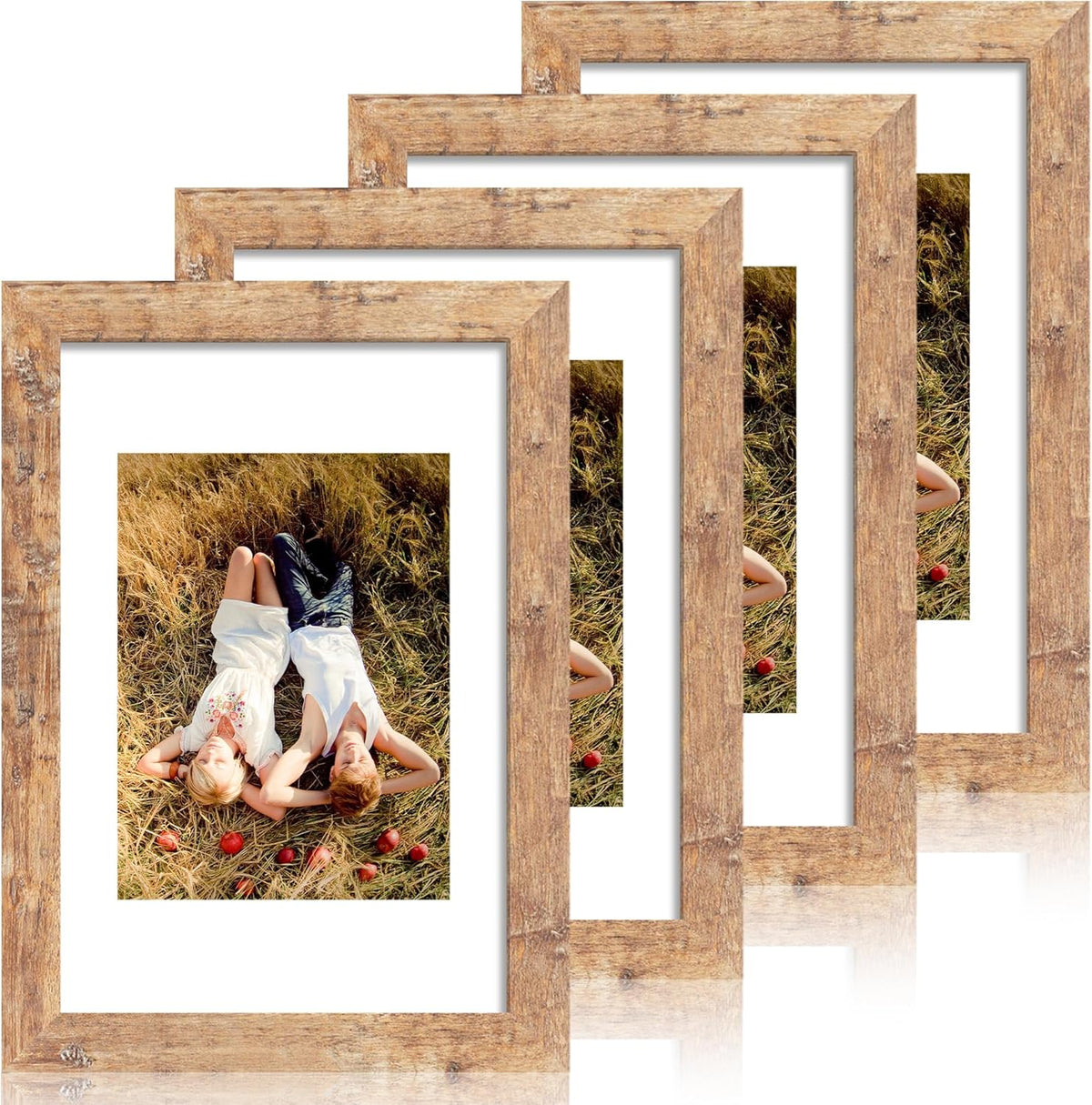 8x12 Picture Frame Set of 4 with High Definition Real Glass, Display 6x8 Pictures with Mat or 8 x