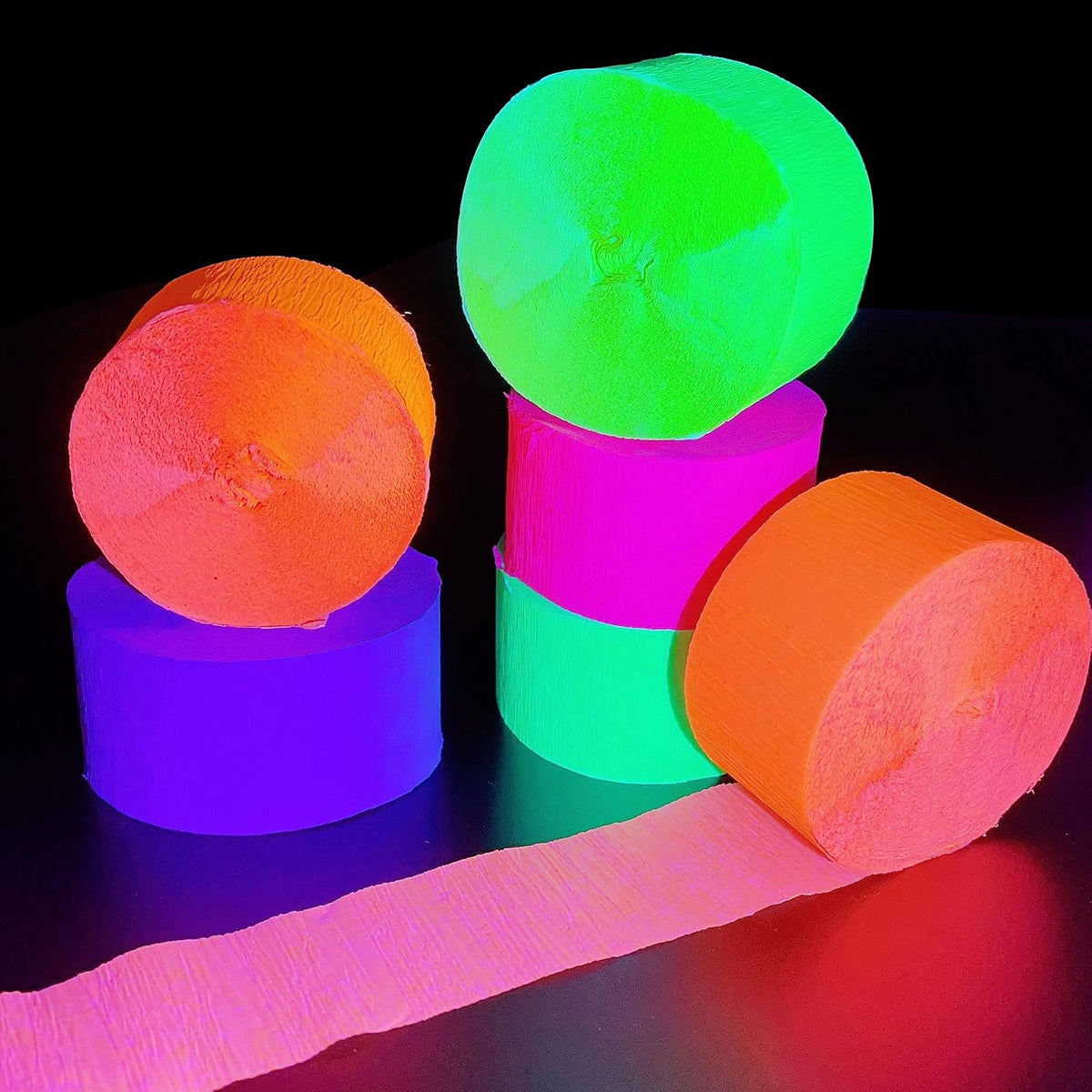 400 feet Glow Party Neon Streamer Decorations Glow Crepe Paper Streamers UV Reactive Fluorescent