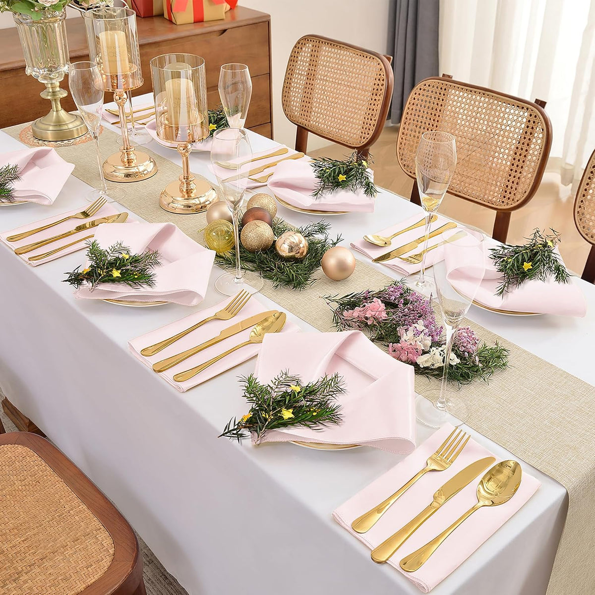 12 Pieces Light Pink Satin Napkins, 17" x 17" Square Table Napkins, Silky Soft Smooth Washable