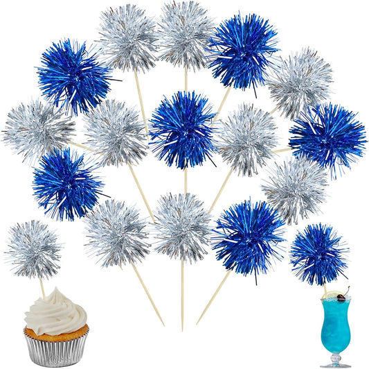 Ephlyn 30Pcs Foil Firework Cupcake Toppers Party Birthday Cake Toppers Supplies Sparkle Tinsel