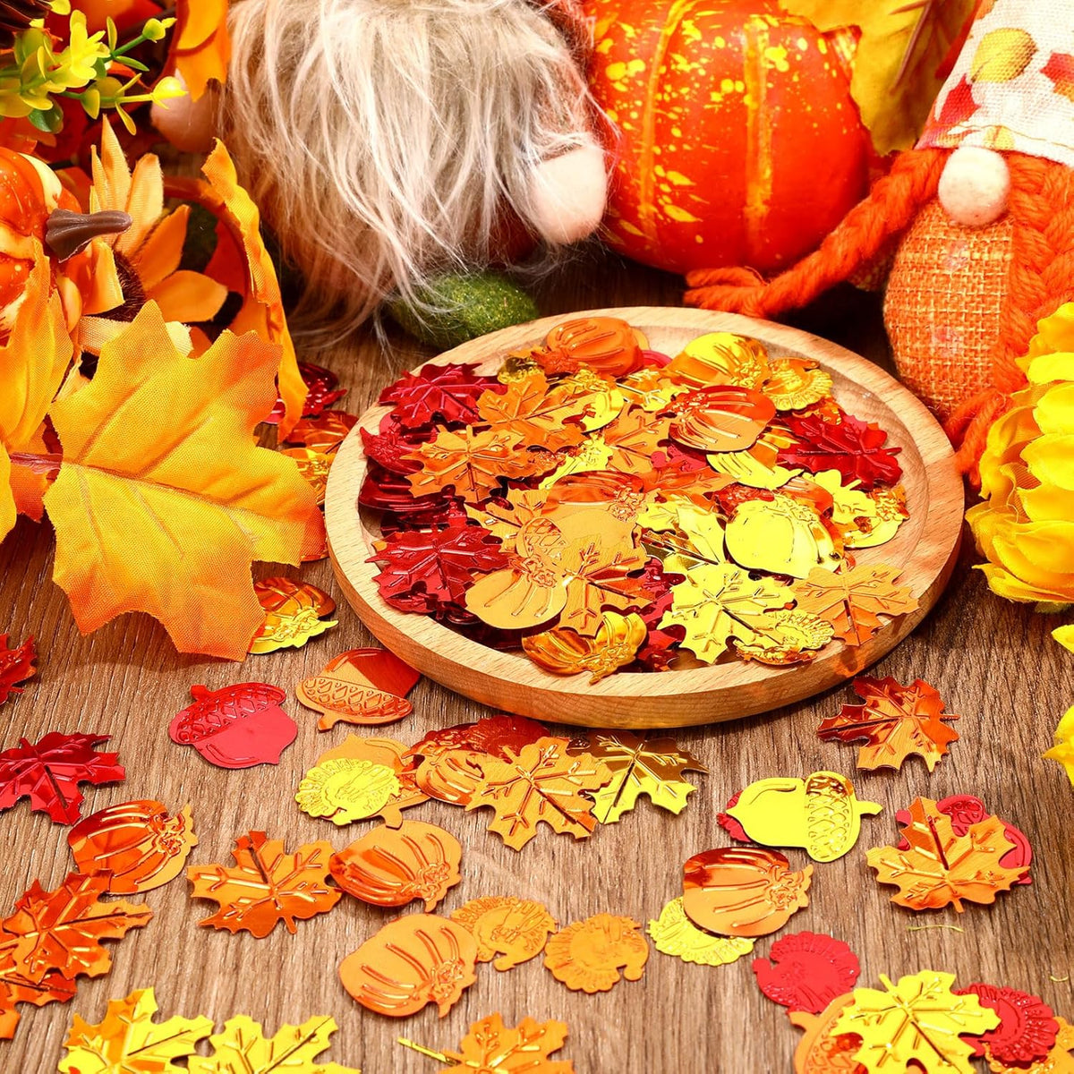 MARFOREVER Fall Thanksgiving Glitter Confetti, Fall Party Decorations Autumn Metallic Foil Confetti