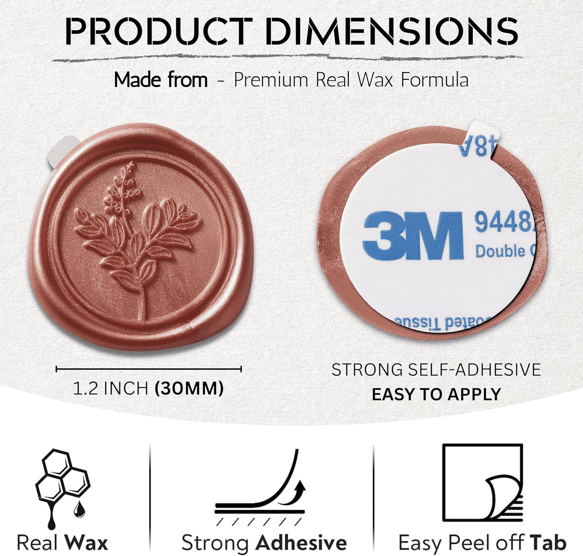 Wax Seal Stickers (60 Pcs, 3 Designs in 1 Pack) Premium Envelope Seal Stickers for Wedding