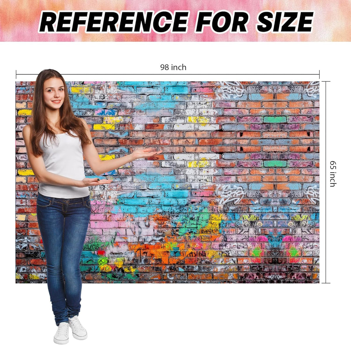 Colorful Graffiti Brick Wall Backdrop Banner - Abstract Street Art Photography Background for Hip