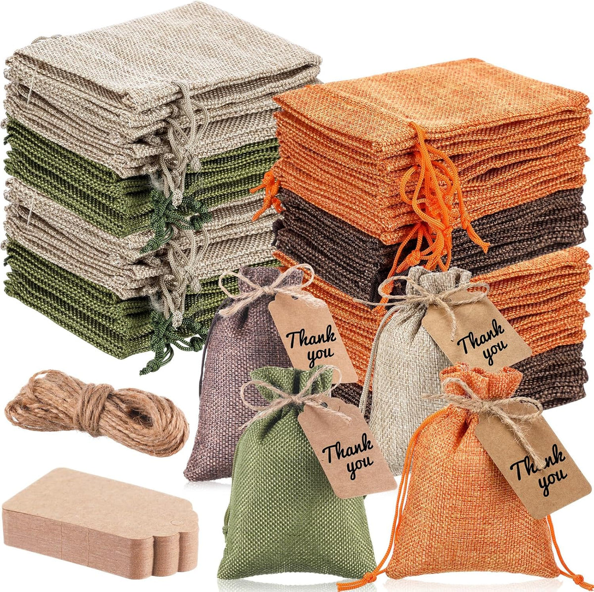 Woanger 100 Pcs Burlap Gift Bags with 100 Pcs Kraft Paper Gift Tags Drawstring Favor Bulk Burlap