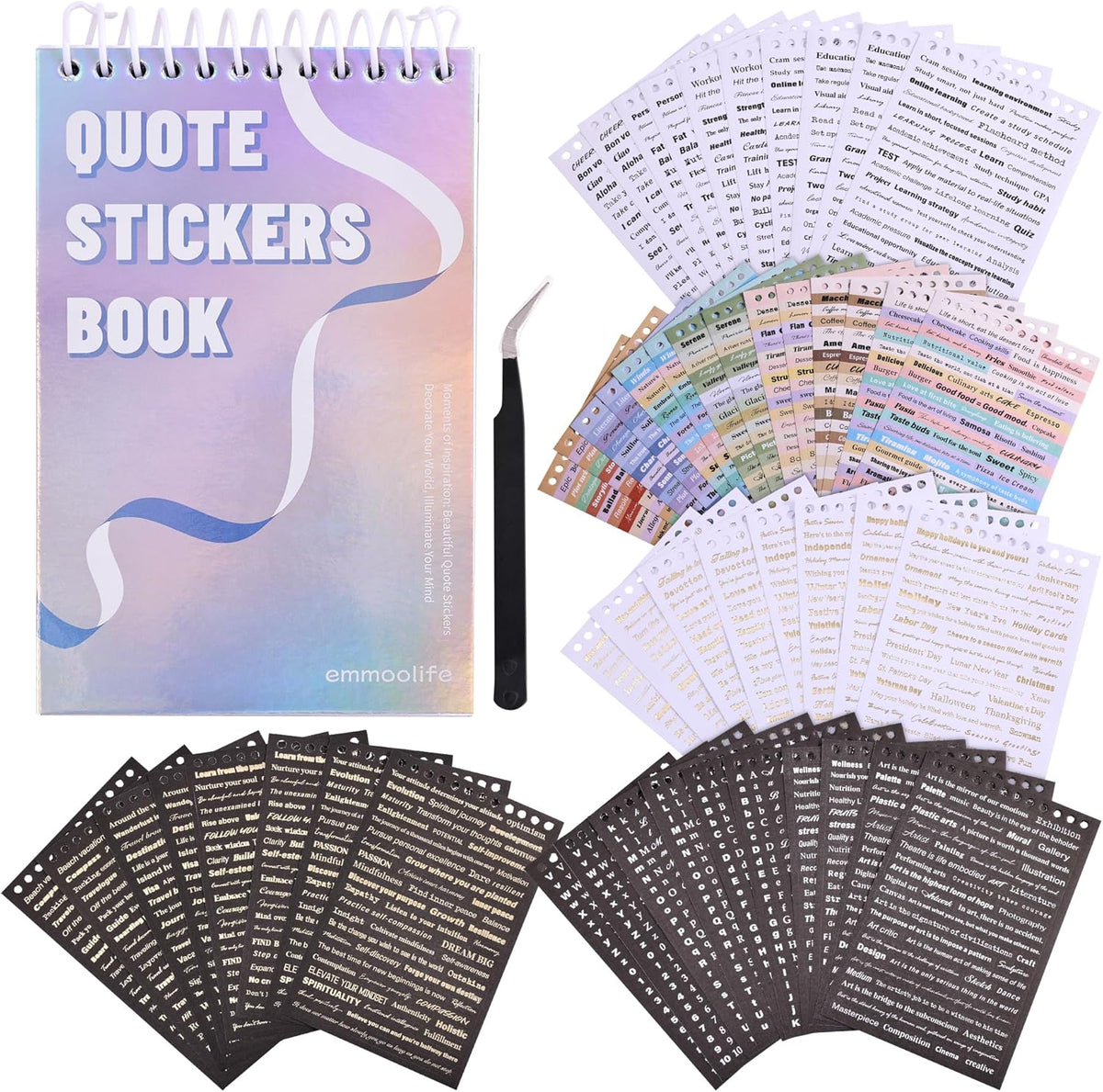 3000+ Pcs Word Stickers for Journaling, 50 Sheets Gold Foil Art Scrapbook Quote Stickers for Junk