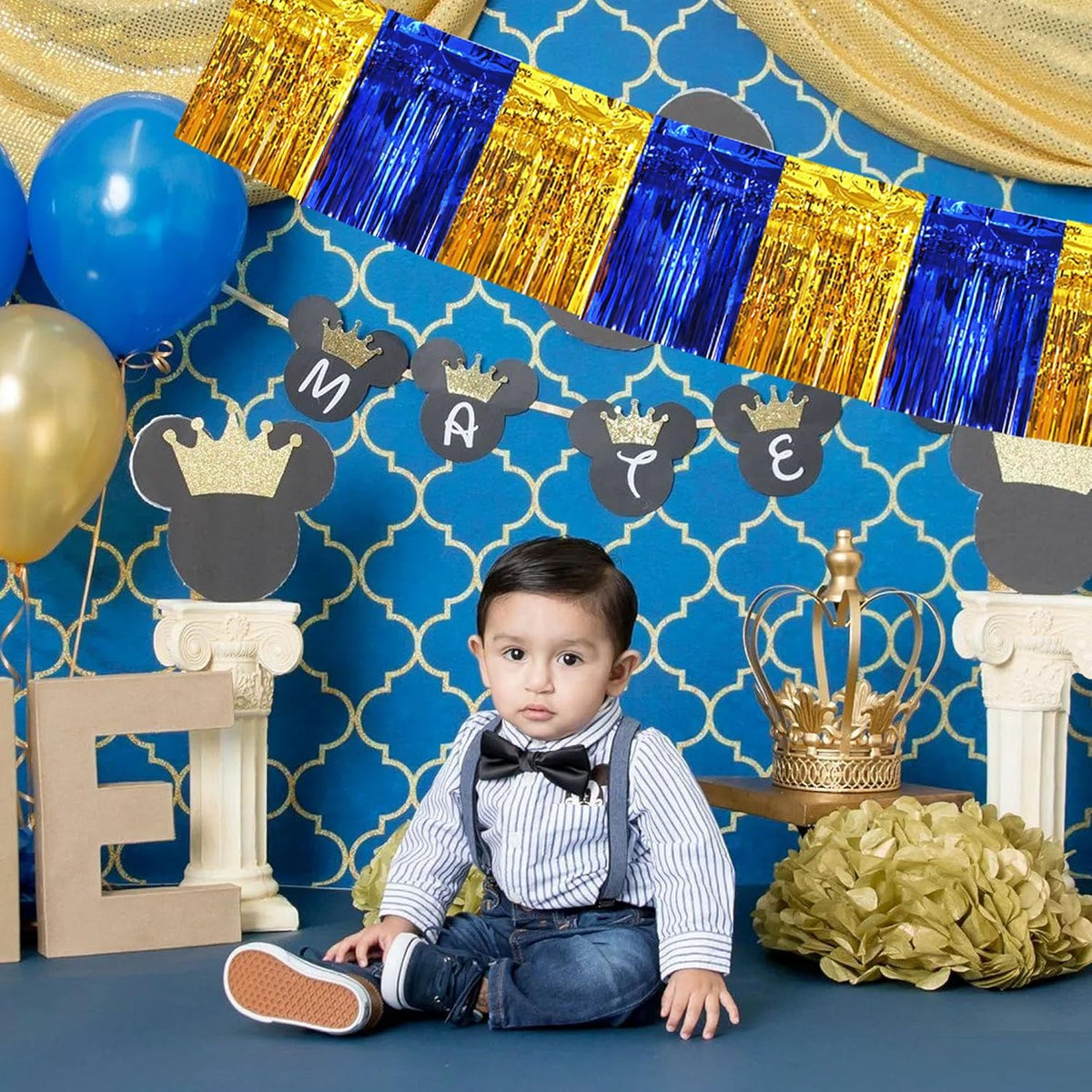 BEISHIDA 3 Packs Metallic Foil Fringe Garland Blue Gold Wall Hanging Tinsel Fringe Banners for Car