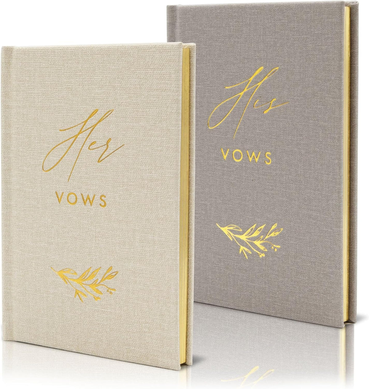 His and Her Vow Books (Set of 2) - Grey & Ivory Hard Cover Gold Embossed Notebook Journal Diary for