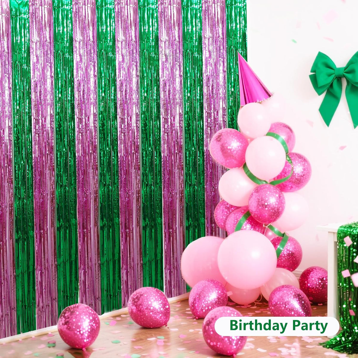 BEISHIDA Pink Green Door Streamers Backdrop Foil Fringe Tinsel Party Streamers Curtains Photo