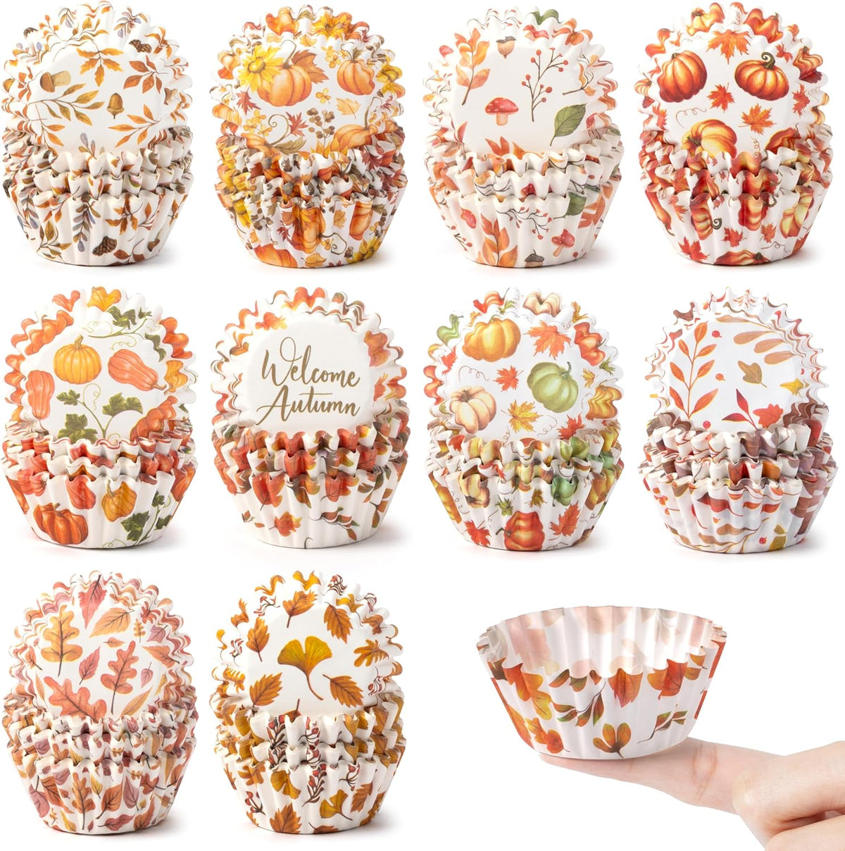 COcnny Fall Mini Cupcake Liners - 600pcs Autumn Watercolor Muffin Paper Cupcakes Baking Cups