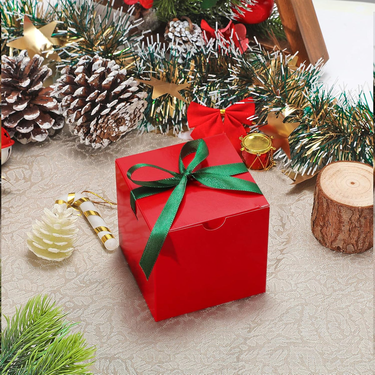 DOYIDE 60 Pcs Small Gift Boxes, 3x3x3 inches Kraft Paper Gift Box with Ribbons, Red Candy Boxes for
