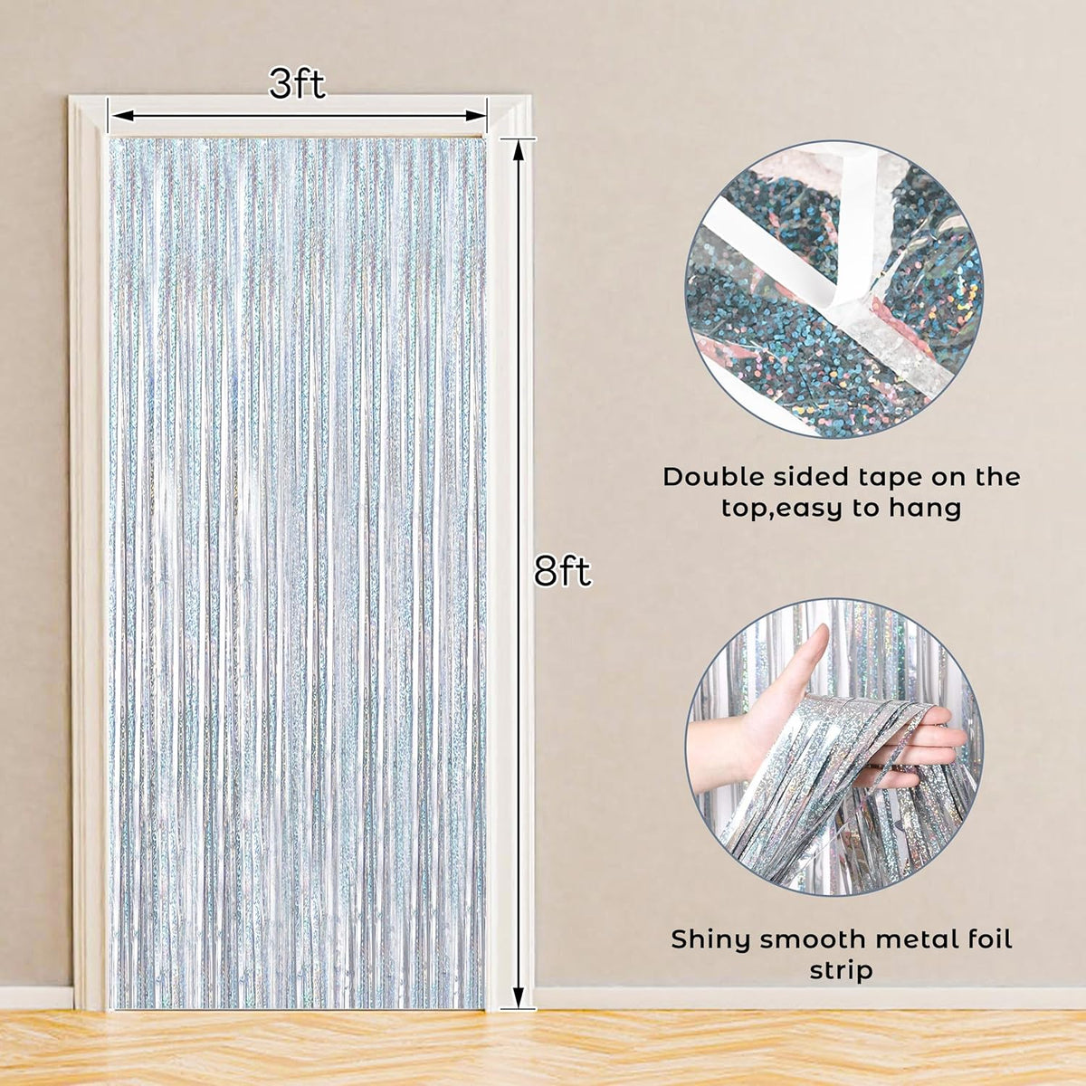 BTSD-home 10 Pack Laser Silver Foil Fringe Curtain Metallic Streamer Party Decorations Photo Booth