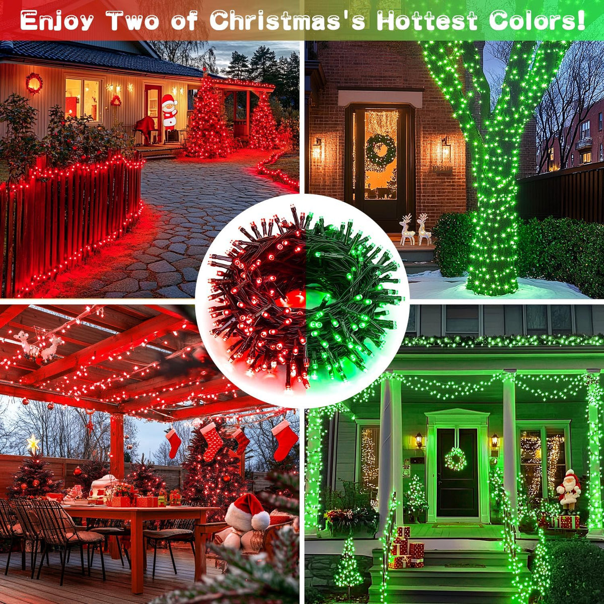 JMEXSUSS Red and Green Solar Christmas Lights Outdoor Waterproof, 2 Pack 100 Led 33ft Color
