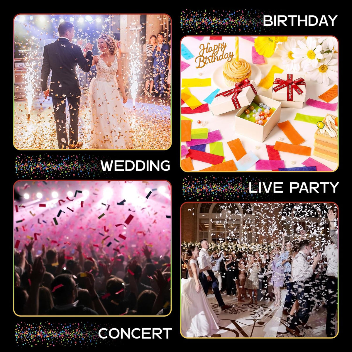 Multicolor Biodegradable Confetti - Rectangular Fluttering Tissue Paper Confetti for Cannon and