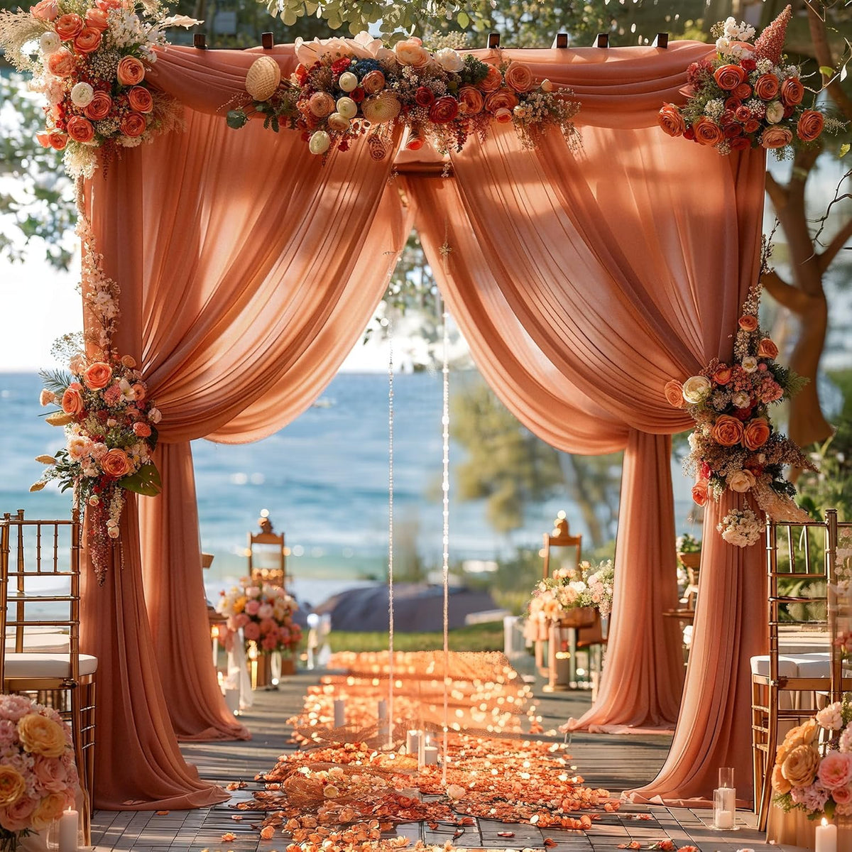 Terracotta Wedding Arch Draping Fabric 1 Panel 30'' x 20FT Terracotta Drapes Sheer Fabric Backdrop