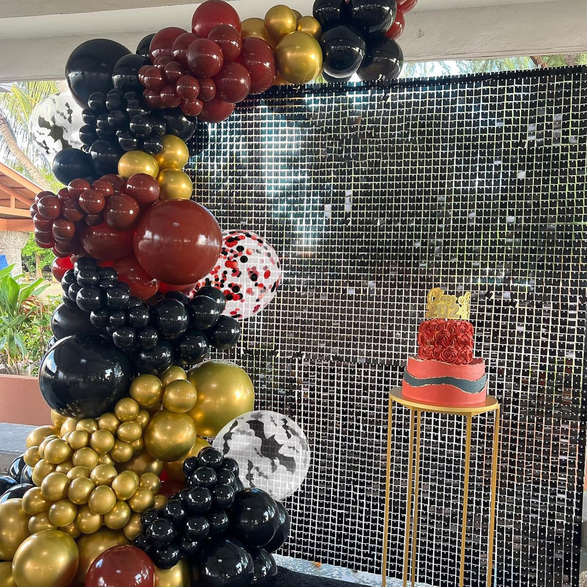 Black Burgundy Balloons, 52 PCS Burgundy Gold Balloons, 12 Inch Red Black Latex Balloon with
