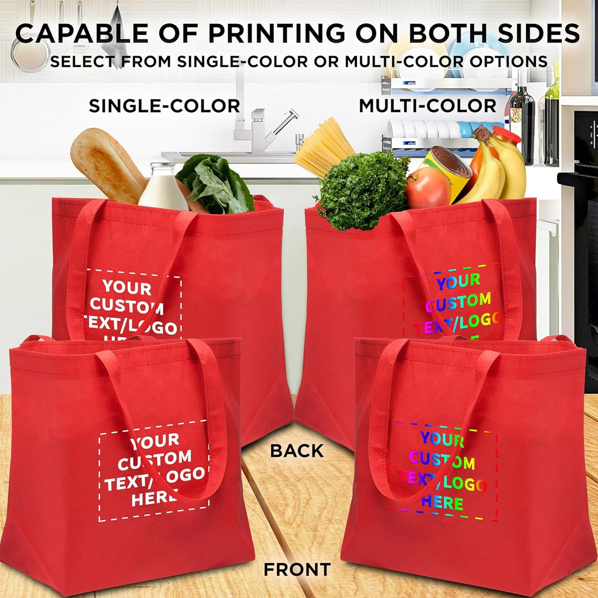 DISCOUNT PROMOS Custom Southern Style Grocery Tote Bags Set of 100 - Personalized Bulk Pack