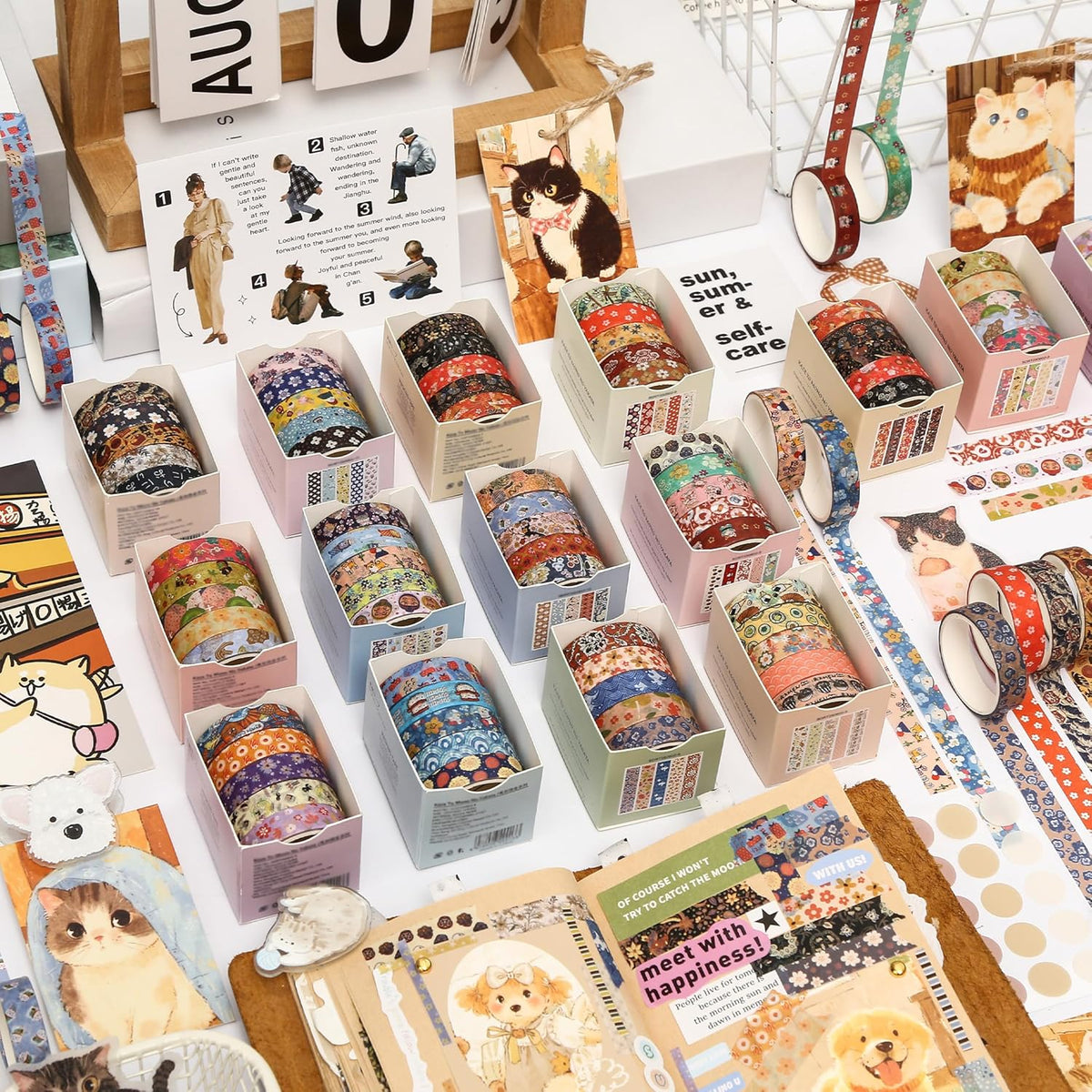 YUBBAEX 60 Rolls Value Washi Tape Pack Retro Arts Masking Tape Basic Patterns Decorative for DIY