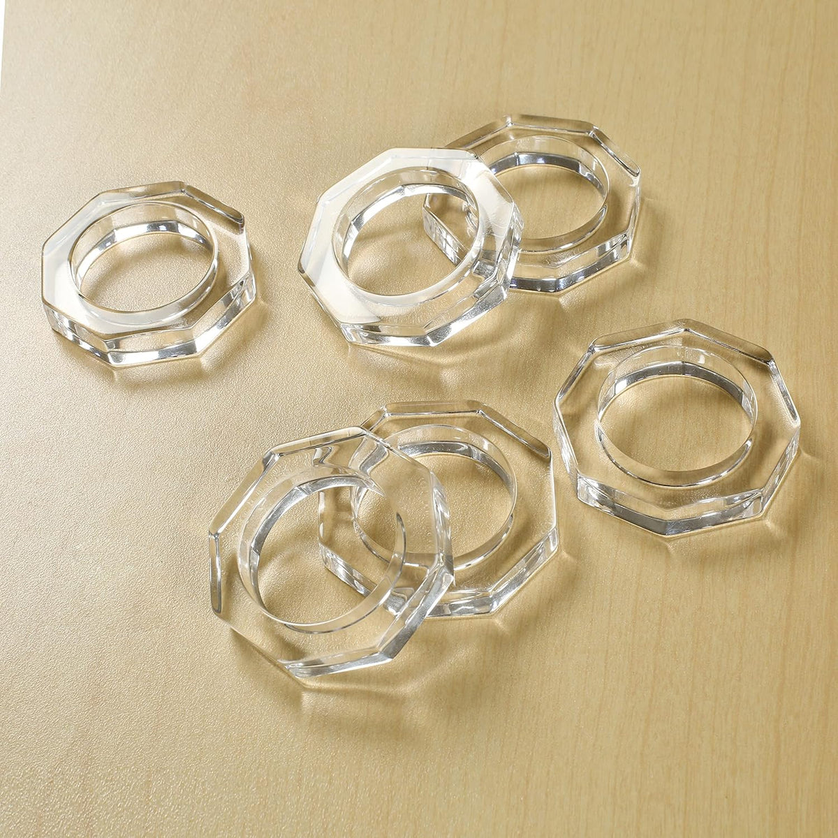 Acrylic Napkin Rings Set of 12 - Octagon Transparent Design for Christmas, Thanksgiving, Holiday