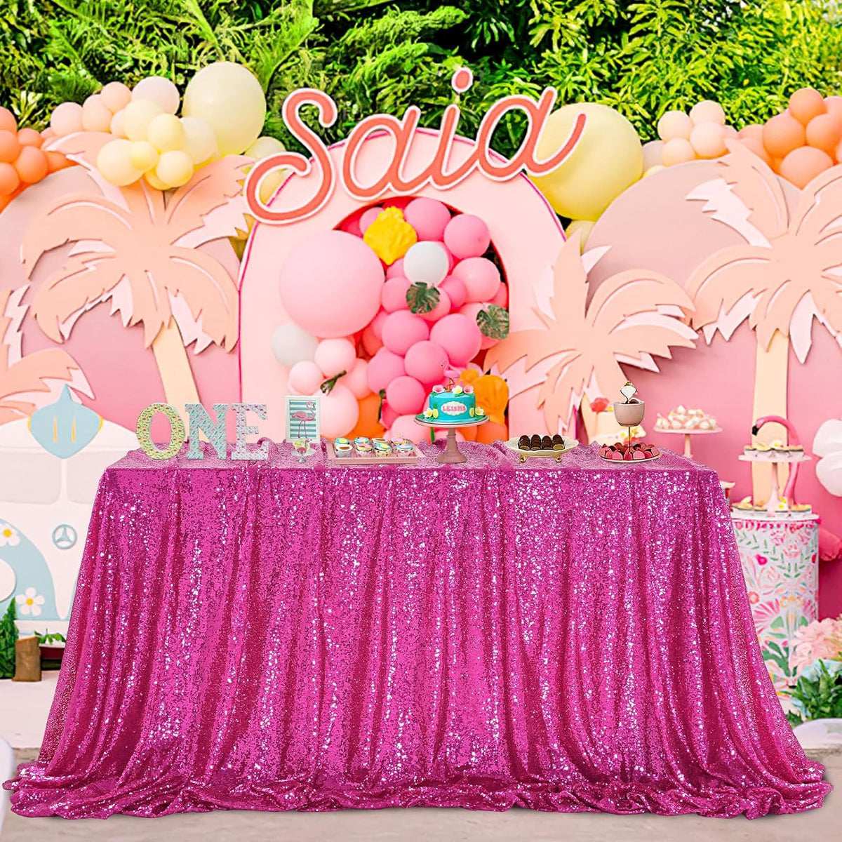 QueenDream Rectangular Sequin Tablecloth 90 x 132 inch Sparkly Patio Table Cloth for Spring Party