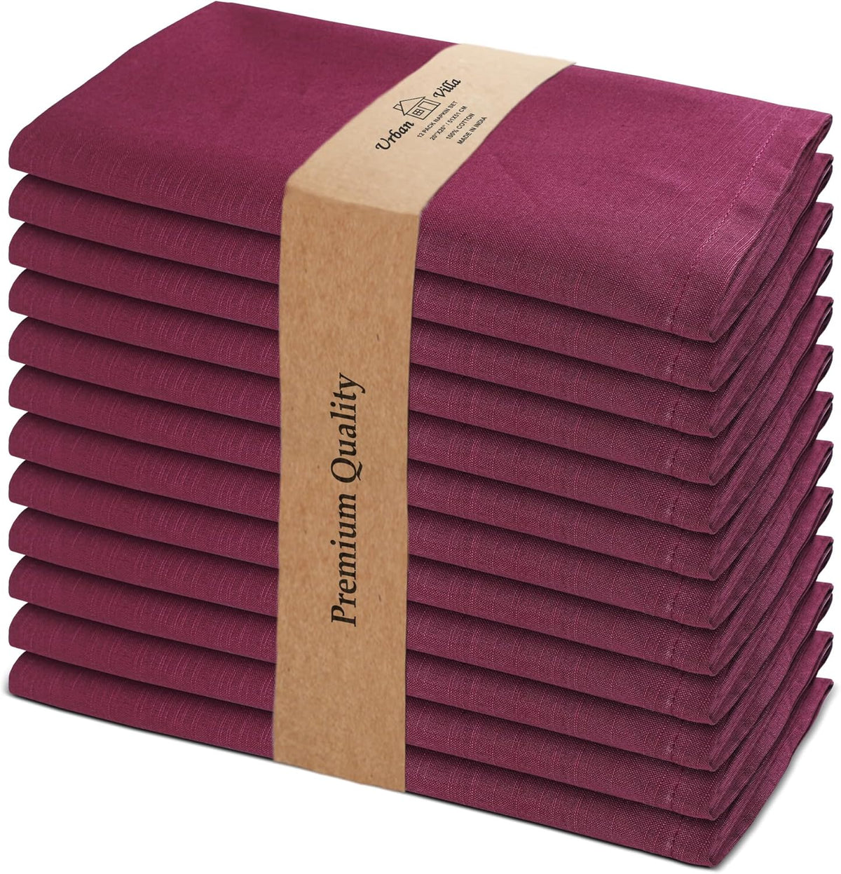 Urban Villa Dinner Napkins Solid Purple Color Cloth Napkins (Set of 12) Oversized 20x20 Inches 100%