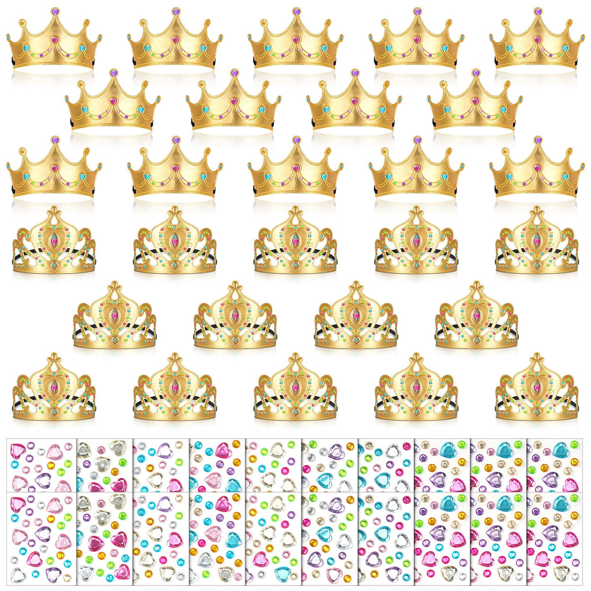 Yaomiao 66 Pieces Foam Princess Tiaras DIY Crowns Kids Party Favors Craft Crystal Diamond Sticker
