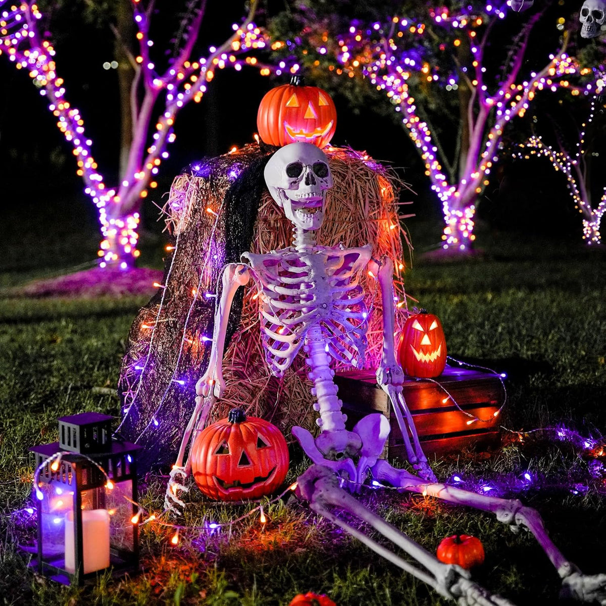 JMEXSUSS 163 FT 500 LED Halloween String Lights Indoor, Orange and Purple Halloween Lights Outdoor