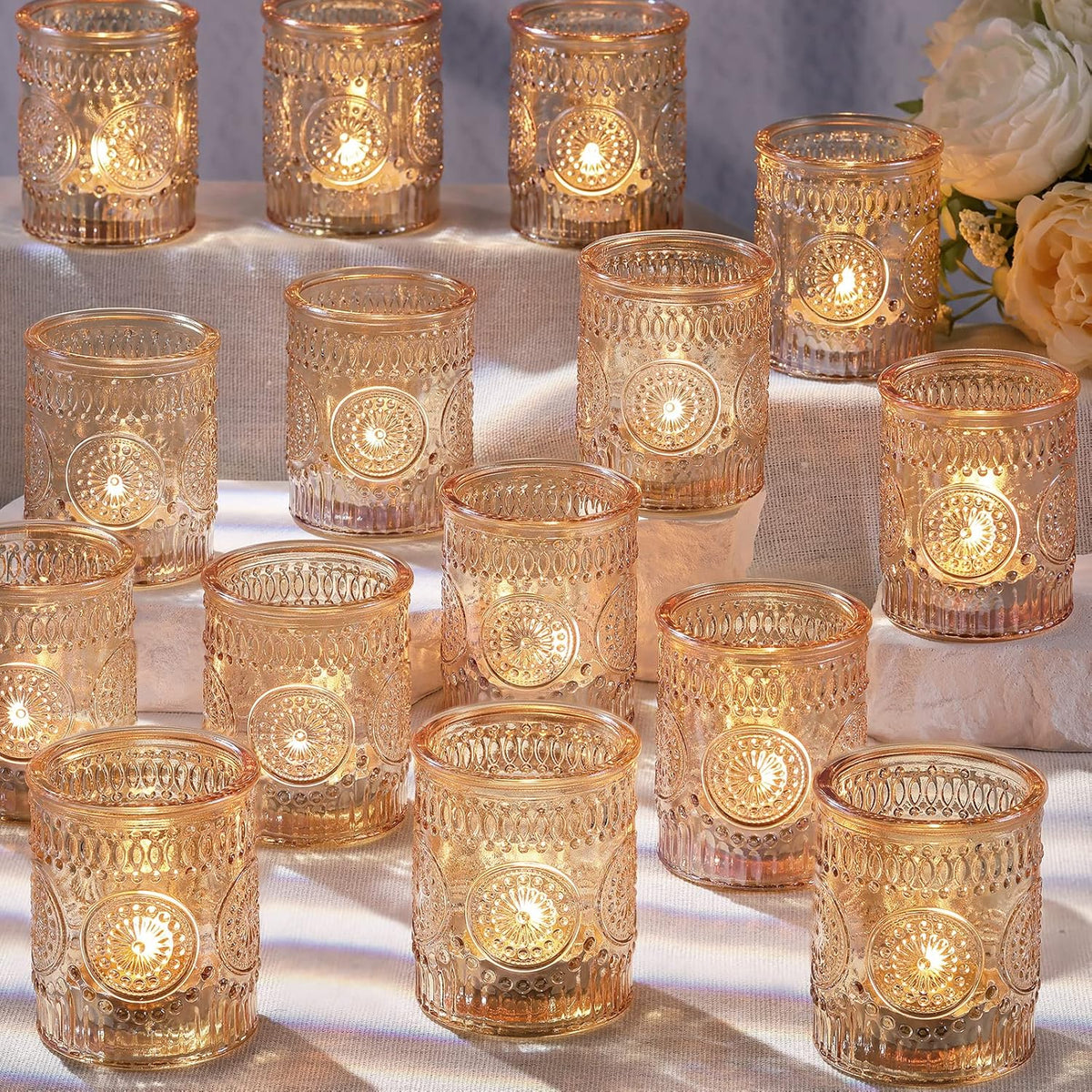 DARJEN Gold Votive Candle Holders Set of 36- Glass Candle Holders Bulk for Table Centerpiece, Tea