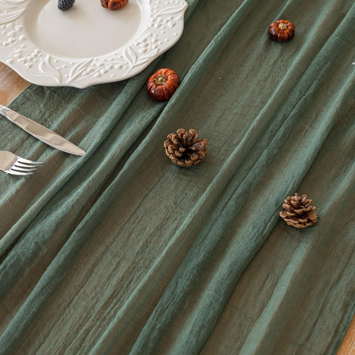 6Pcs Forest Green Gauze Rustic Cheesecloth Table Runner 120 Inch 10 FT for Wedding Baby Shower