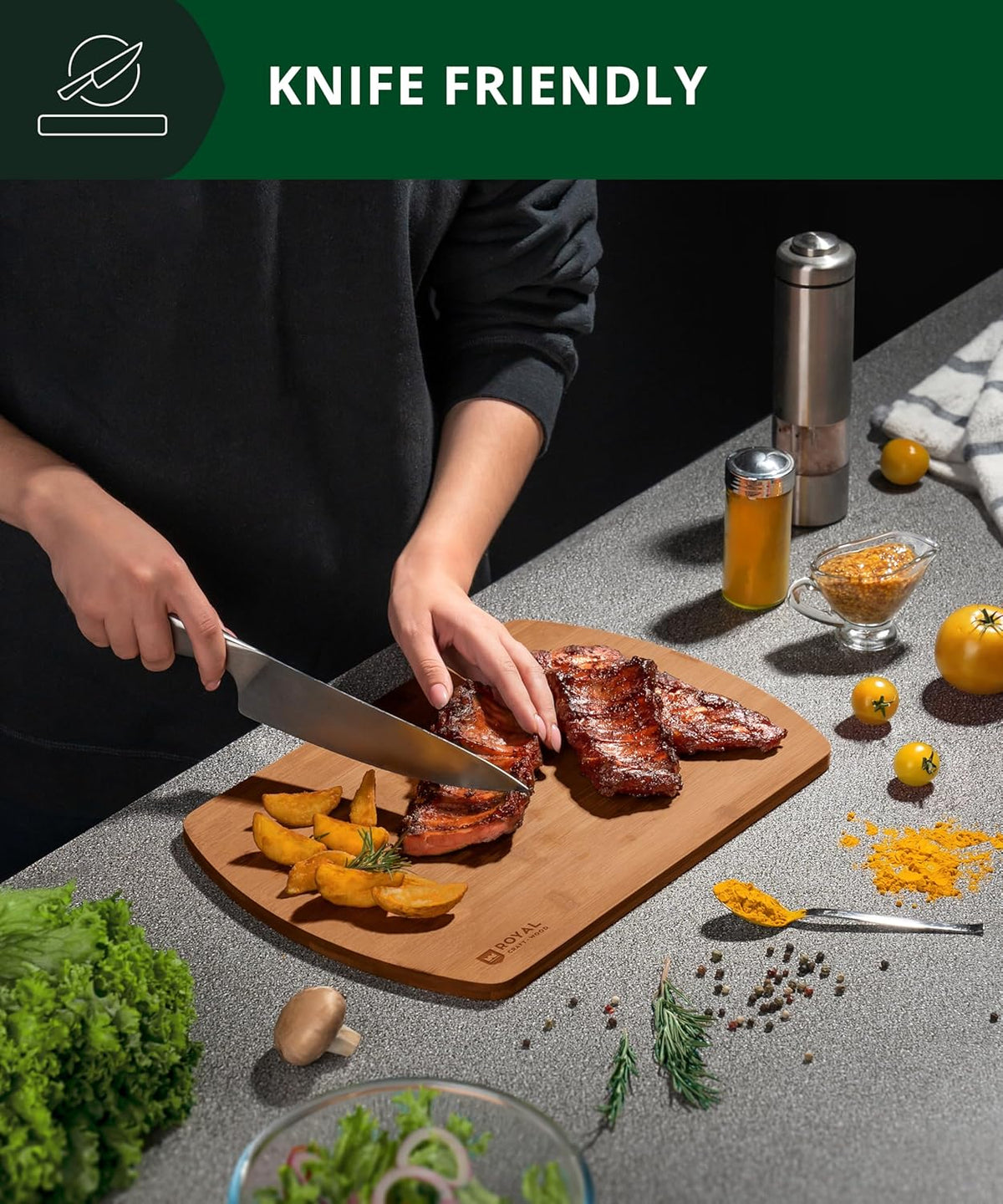 ROYAL CRAFT WOOD Wooden Cutting Boards for Kitchen Meal Prep & Serving - Bamboo Wood Serving Board
