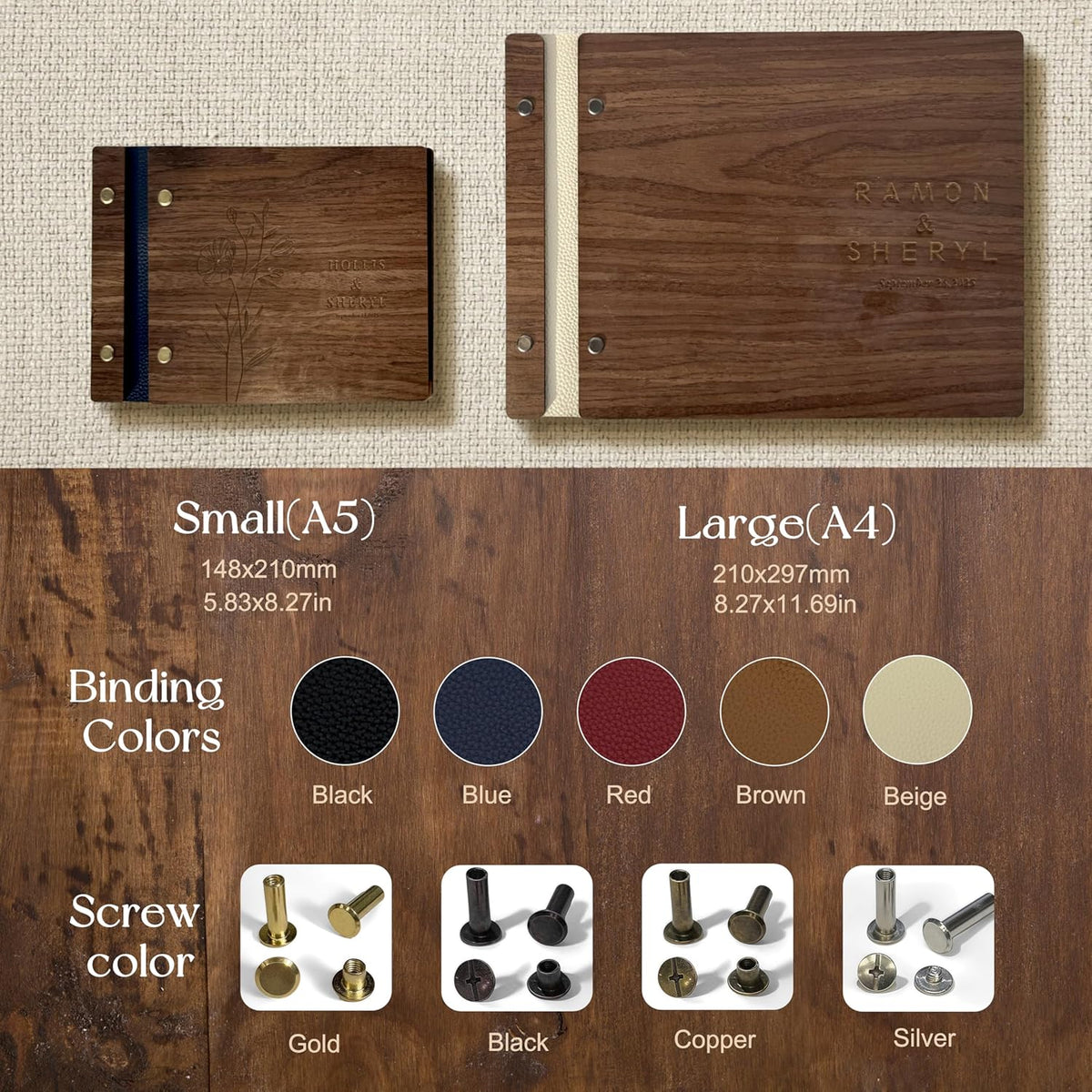 Customized Wooden Guest Book for Weddings, Funerals & Events - Personalized Keepsake Memory Book