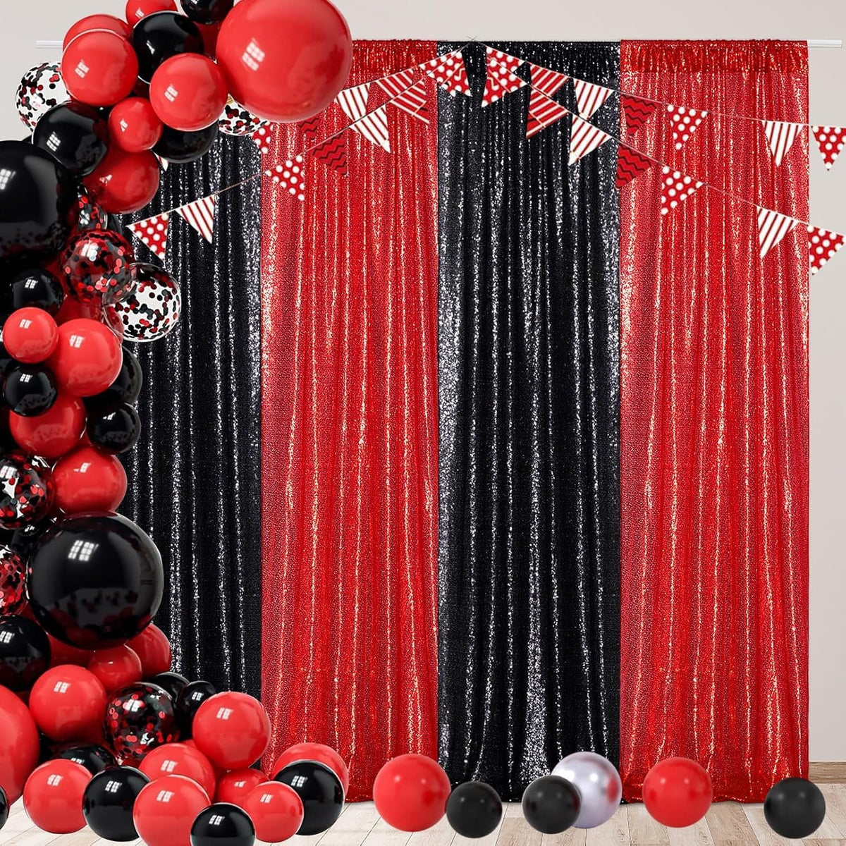 Red Sequin Backdrop Curtains,2ft x 8ft Sequin Photography Backdrop Curtain 2 Panels for Party