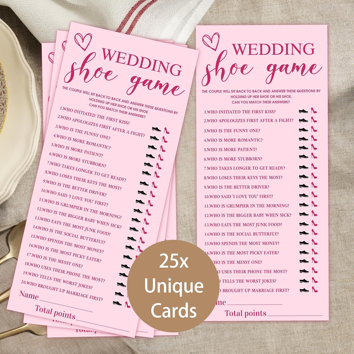 4x9 Inch Wedding Party Games, Bridal Shower Cards, 25 Pink Bridal Shower Games for Wedding