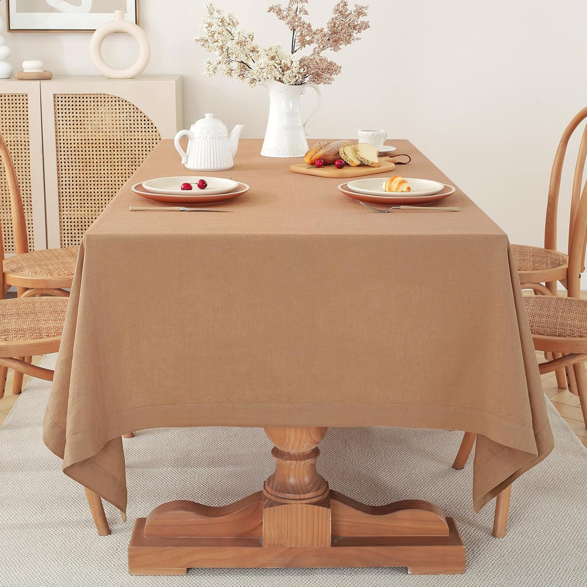 100% Pure French Linen Tablecloths 55x55inch Durable Stonewashed Square Table Clothes for Dining
