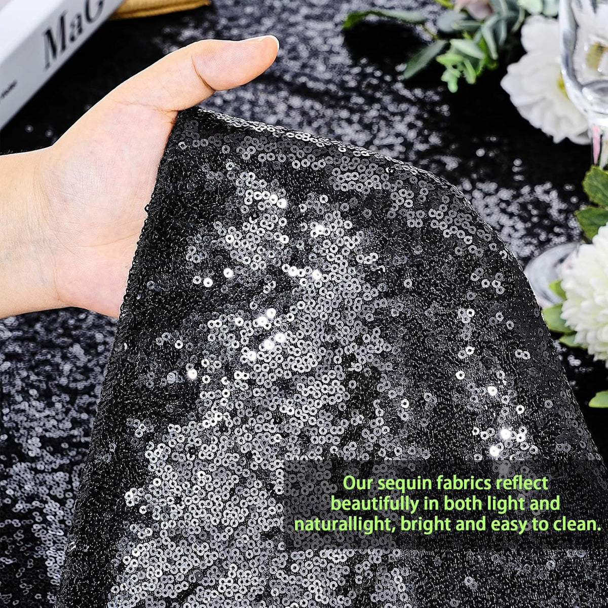 QueenDream Black Sequin Tablecloth 60" x 102" Black Table Cloth Rectangle Glitter Tablecloth for