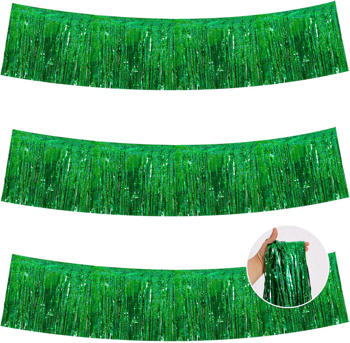 BEISHIDA 3 Packs Metallic Foil Fringe Garland Laser Green Wall Hanging Tinsel Fringe Banners for